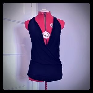 Plunging neckline halter top